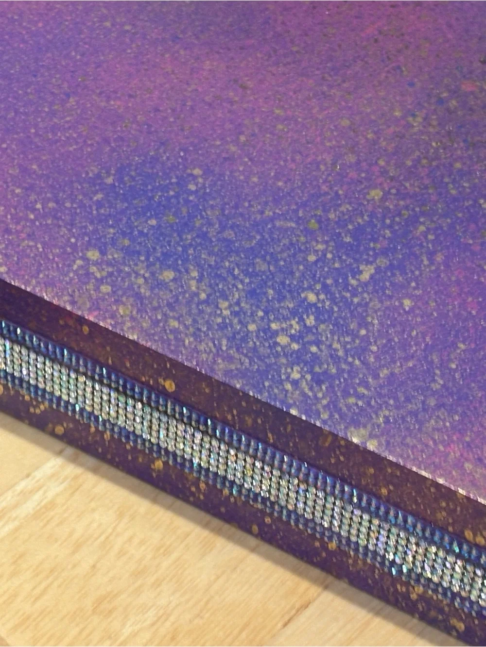 Purple with metallic gold & Pink splash-floating wall shelf with Rhinestone Trim